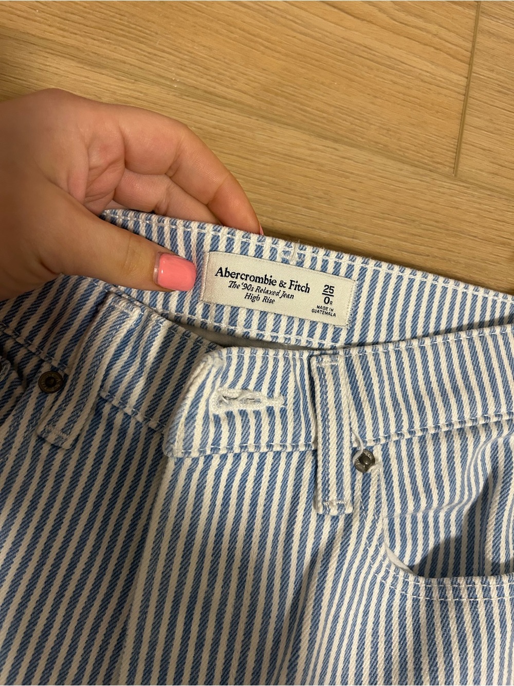 Abercrombie & Fitch Blue and White Striped High-Rise Jeans
